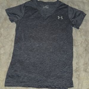 Under Armour Shirt Women’s Small Blue UA Loose Fit T-Shirt Logo V Neck Active
